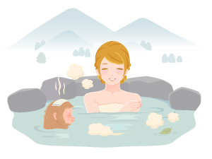 温泉に入る女性