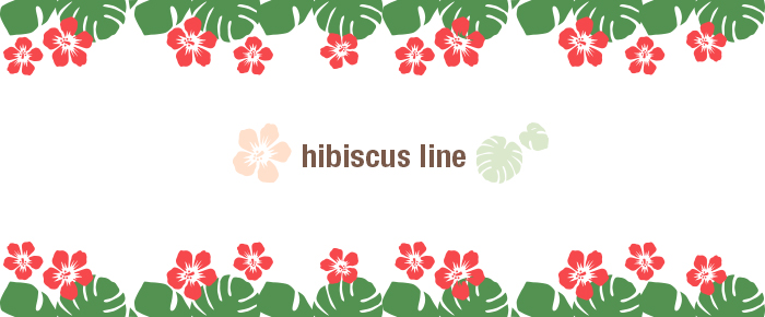 ハイビスカスと葉っぱのラインイラスト素材