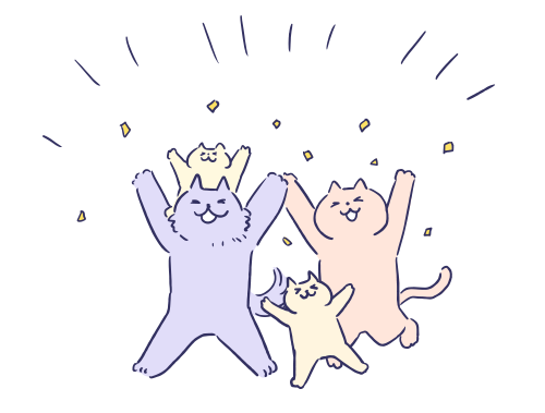 擬人化｜喜ぶ猫の家族